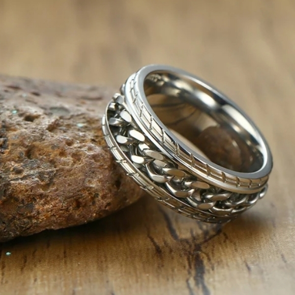 Men's Stainless Steel Spinner Ring - Tire Texture - Picture 1 of 5